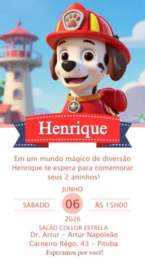 Convite de Aniversário Patrulha Canina Marshall Editável