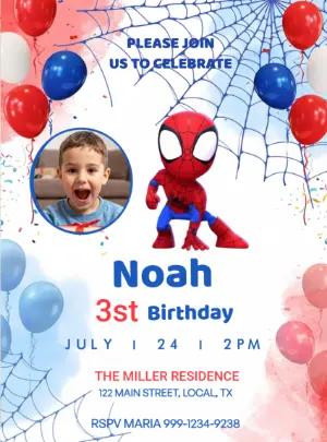 Spider-Man Birthday Invitation with Photo - Editable Template