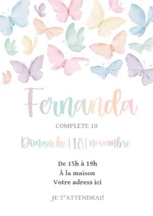 Invitation anniversaire papillons aquarelle modèle à modifier