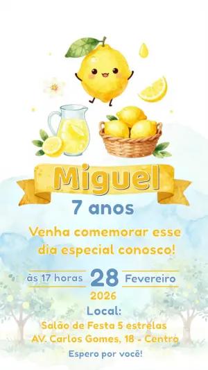 Convite de Aniversário Limão Siciliano Fofo para Editar