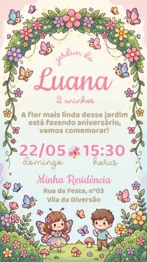 Convite de Aniversário Jardim das Fadas e Borboletas Editável