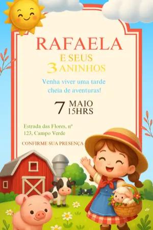 Convite Aniversário Fazendinha Menina para Editar Online