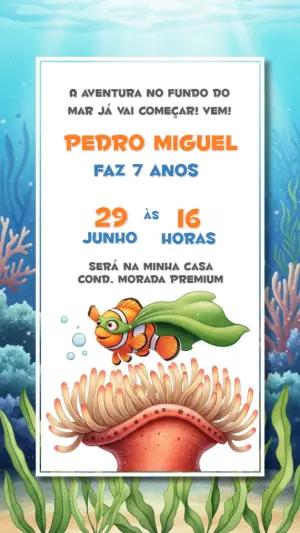 Convite Aniversário Fundo do Mar com Peixinho para Editar Online
