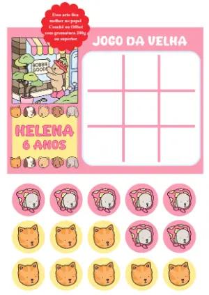 Jogo da Velha Aniversário com Bichinhos Fofos para Editar