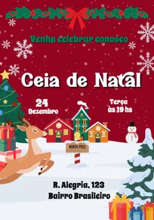 Convite para Ceia de Natal Ilustrado com Rena para Editar
