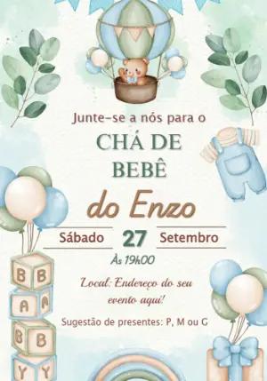 Convite Chá de Bebê Ursinho Baloeiro para Editar Online