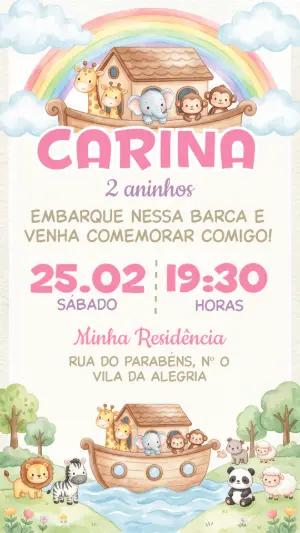 Convite Editável Aniversário Arca de Noé Menina