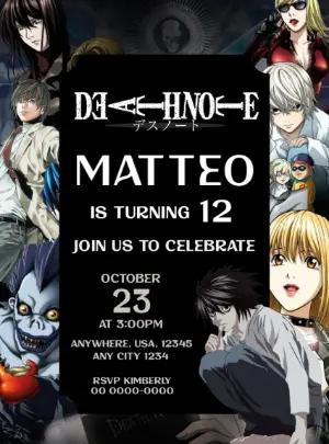 Death Note Anime Birthday Invitation Editable Template