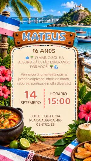 Convite de Aniversário Tema Capixaba Espírito Santo Editável
