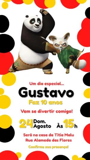 Convite Digital Aniversário Infantil Kung Fu Panda para Editar