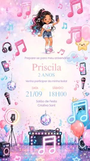 Convite Animado Aniversário Influencer Musical para Editar