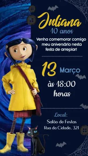 Convite de Aniversário Coraline Misterioso para Editar Online