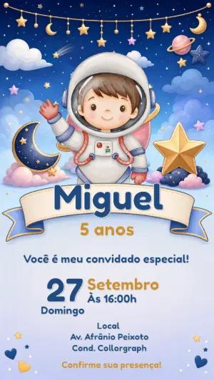 Convite de Aniversário Astronauta Infantil para Editar Online