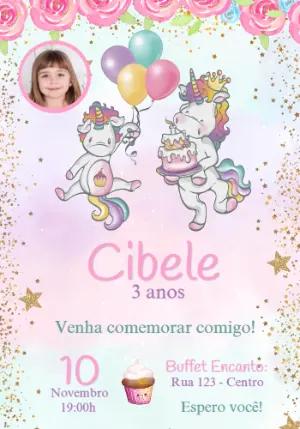 Convite Aniversário Unicórnio com Foto para Editar Online