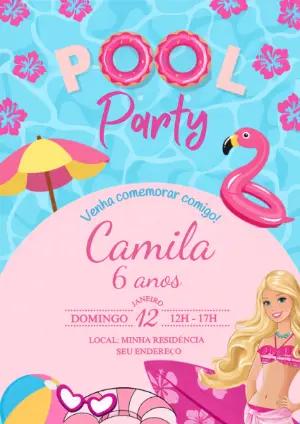 Convite Editável de Aniversário Pool Party da Barbie