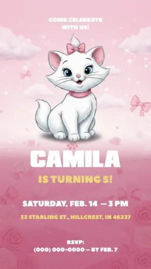 Aristocats Marie Birthday Invitation Editable Template