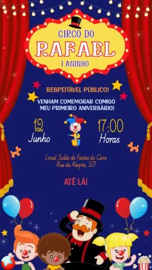 Convite de Aniversário Circo Mundo Bita Infantil Colorido para Editar