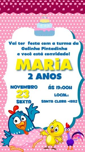 Convite de Aniversário Galinha Pintadinha Rosa para Editar
