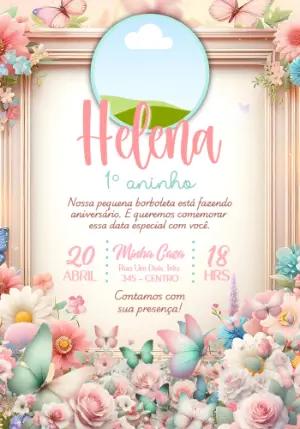 Convite de Aniversário Borboletas e Flores com Foto Editável