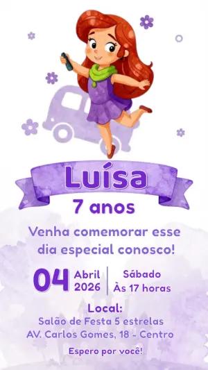 Convite de Aniversário Infantil Menina Dafne Scooby Doo Editável