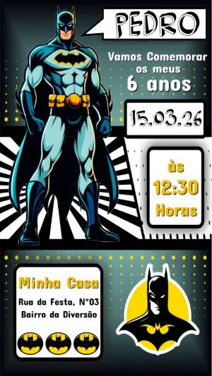 Convite Digital Batman Estilo HQ para Aniversário Editável