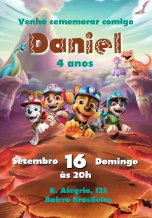 Convite de Aniversário Patrulha Canina Aventura Dino Editável