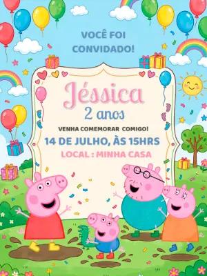 Convite Editável Aniversário Infantil Tema Peppa Pig Colorido