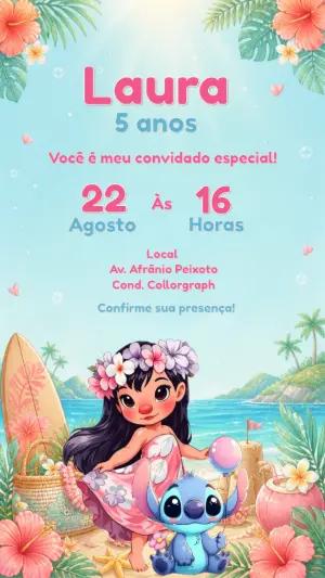 Convite de Aniversário Lilo e Stitch Editável