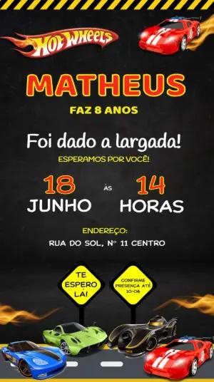 Convite de Aniversário Hot Wheels Editável para Festa Infantil