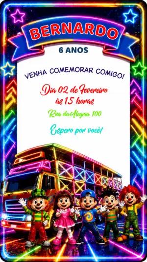 Convite de Aniversário Carreta da Alegria para Editar Online