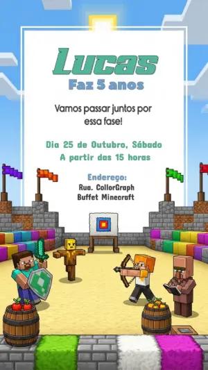 Convite de Aniversário Minecraft com Personagens para Editar