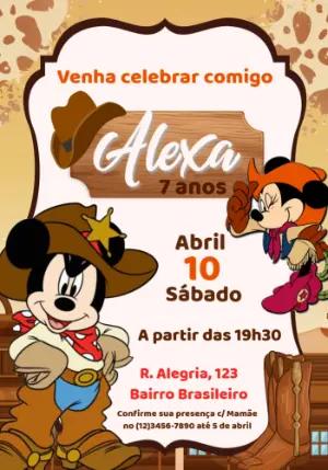 Convite de Aniversário Mickey Rodeio para Editar Online