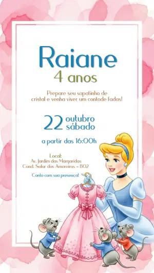 Convite Aniversário Cinderela com Ratinhos para Editar