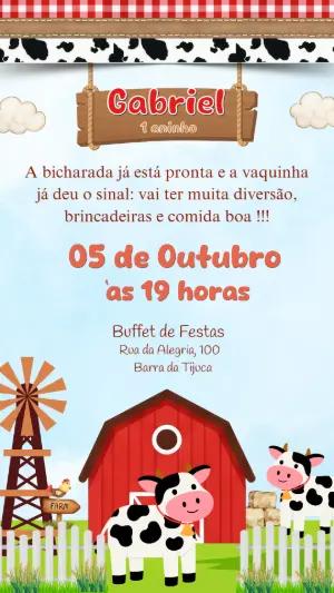 Convite de Aniversário Fazendinha Vaquinha para Editar