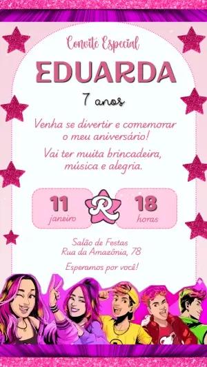 Convite de Aniversário Dos Rosa com Glitter para Editar