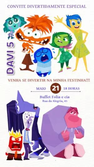 Convite de Aniversário Divertida Mente 2 para Editar Online