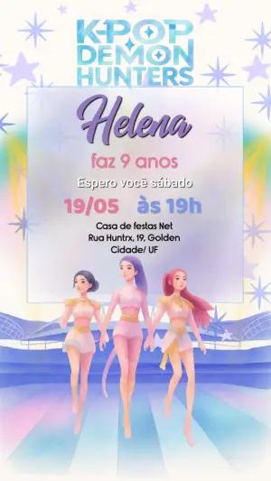 Convite de Aniversário K-Pop Guerreiras Aquarela Editável