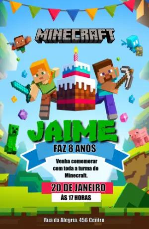 Convite Digital Minecraft Aniversário Infantil Editável