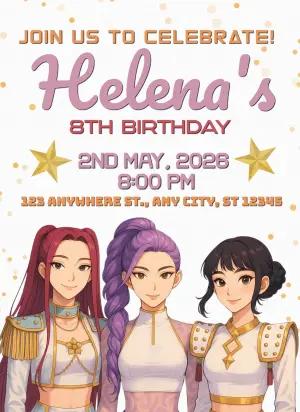 Demon Hunter K-Pop Birthday Invitation | Editable Pop Star Template