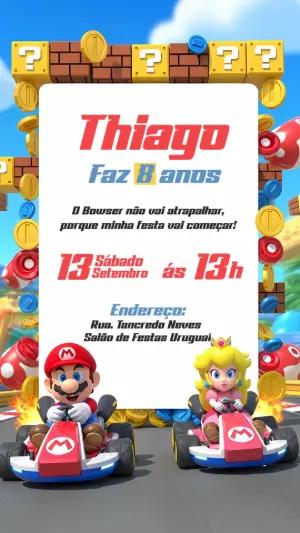 Convite Aniversário Super Mario Kart para Editar Online