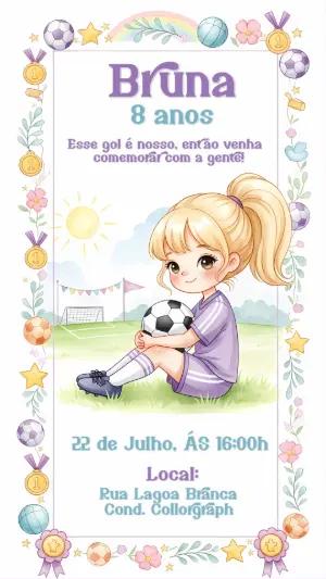 Convite Aniversário Futebol Menina para Editar Online