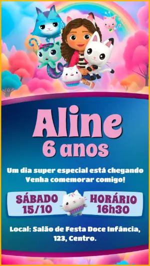 Convite de Aniversário Casa Mágica dos Gatos para Editar Online