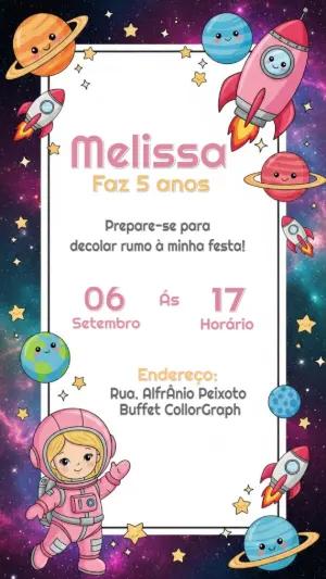 Convite Aniversário Astronauta Menina para Editar Online