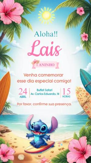 Convite de Aniversário Stitch Praia Editável Online