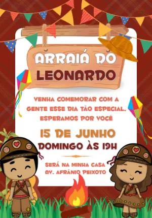 Convite de Aniversário Festa Junina com Personagens para Editar