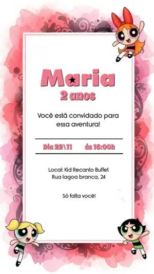 Convite de Aniversário Meninas Superpoderosas Rosa para Editar