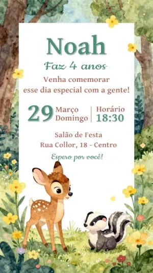 Convite Aniversário Bosque dos Animais Aquarela Modelo Editável