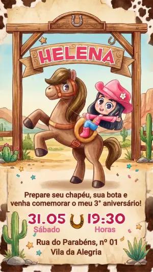 Convite Digital Aniversário Boiadeirinha Menina Editável