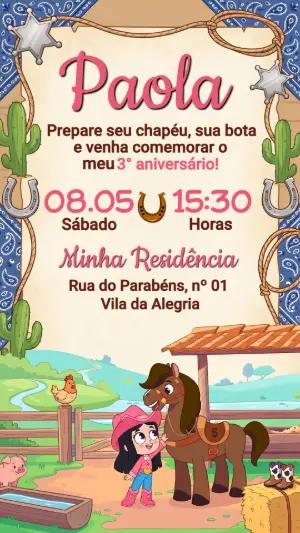 Convite de Aniversário Boiadeirinha Rosa Editável