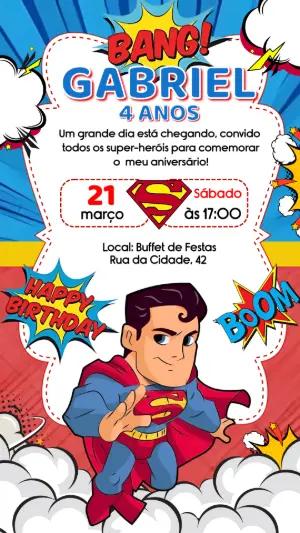 Convite de Aniversário Super Homem Quadrinhos para Editar